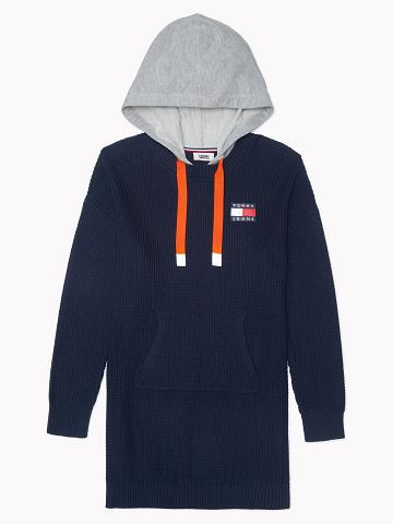 Női Tommy Hilfiger Essential Mixed Media Hoodie Pulóver Dresses Kék | HU 67BEX